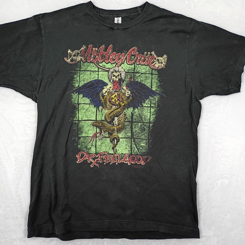 Motley Crue Dr Feelgood Graphic T-Shirt Mens Large Black Rock‎ Band Tee L